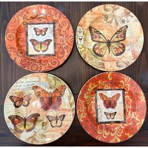 4pc Cypress Home Butterfly Ceramic Salad Plate Set 7 3/4"